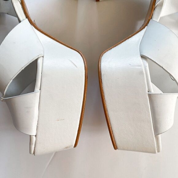 EMANUELE CASTRO White Made In Italy Leather Platform Heel Sandals Women’s US 9 - Picture 9 of 15
